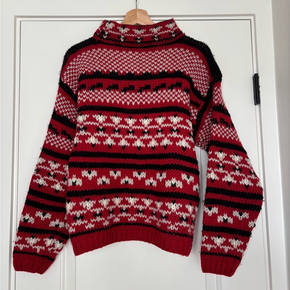 Vintage Espirit Sport Red Black Wool Sweater Nordic Fair Isle Women’s Medium - Picture 3 of 9